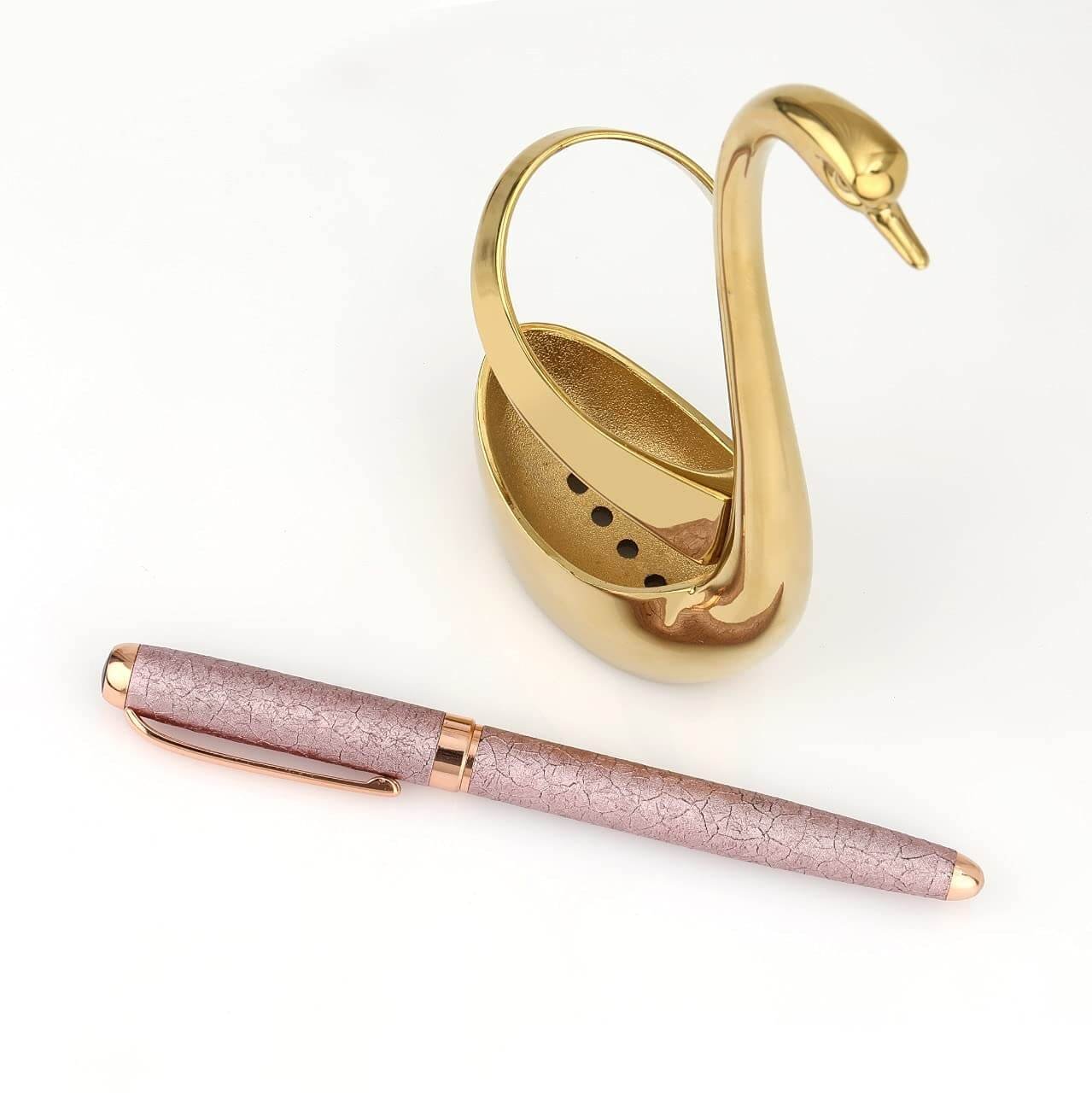 https://shoppingyatra.com/product_images/ROSTON Pen Stand with Pen, Holder Stand Office Desk Organizer Gold swan Corporate Gifts1.jpg